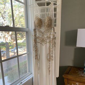 White beaded mesh prom dress used size 12